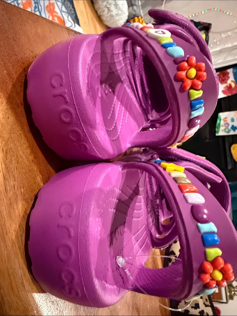 CROCS Kids' Fisherman PurpleGrapeberry Sandals with Multicolor Charm Straps